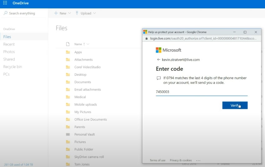 OneDrive de Microsoft Verificación en Dos Pasos